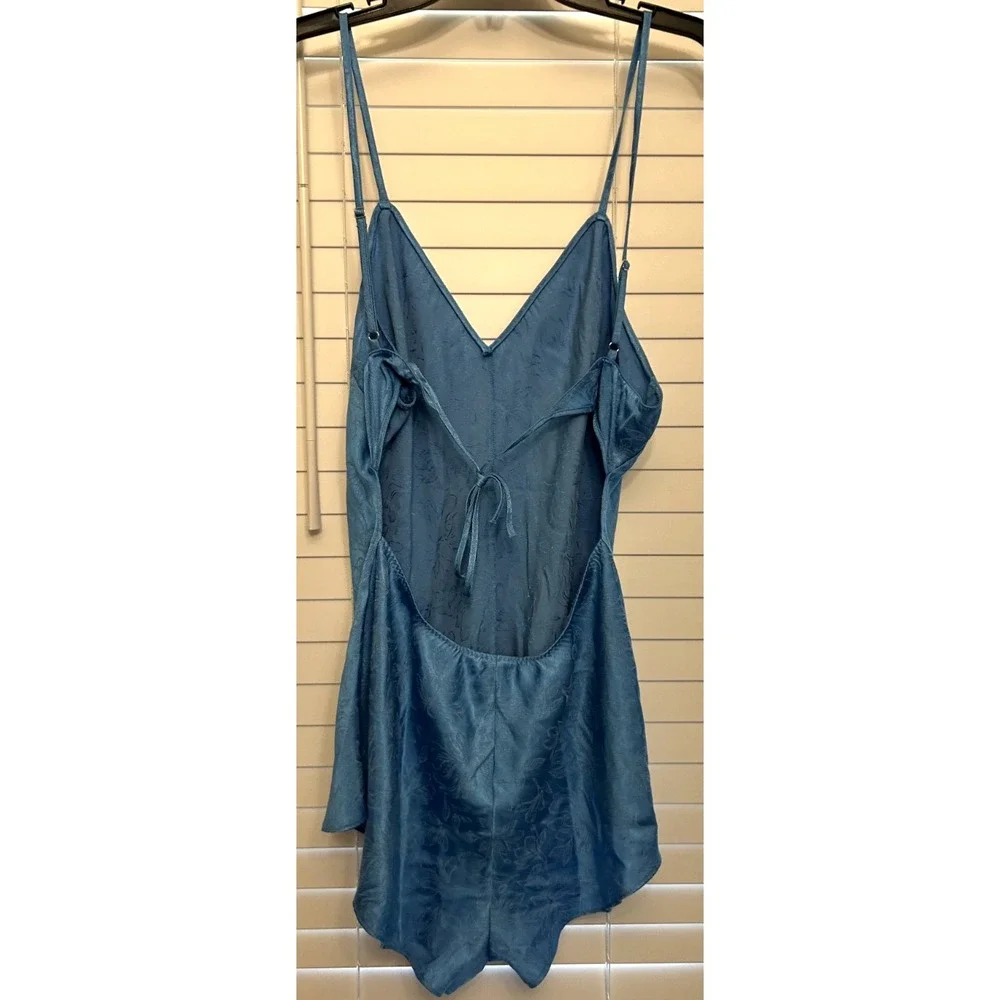 VICTORIA'S SECRET Women's Light Blue Tie-Back Jacquard Romper‎ Chemise XL XLARGE
